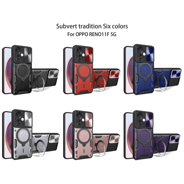 For OPPO Reno11 F 5G Global CD Texture Sliding Camshield Magnetic Holder Phone Case(Purple) - Reno11 F Cases by buy2fix | Online Shopping UK | buy2fix