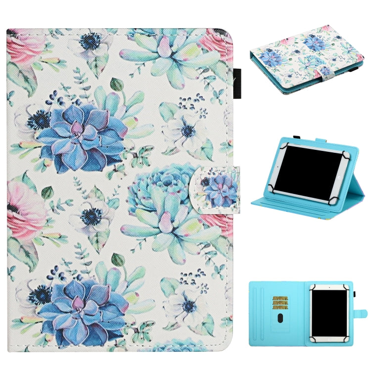For 10 inch Universal Tablet PC Flower Pattern Horizontal Flip Leather Case with Card Slots & Holder(Blue Flower On White) - 10 - 11 inch by buy2fix | Online Shopping UK | buy2fix