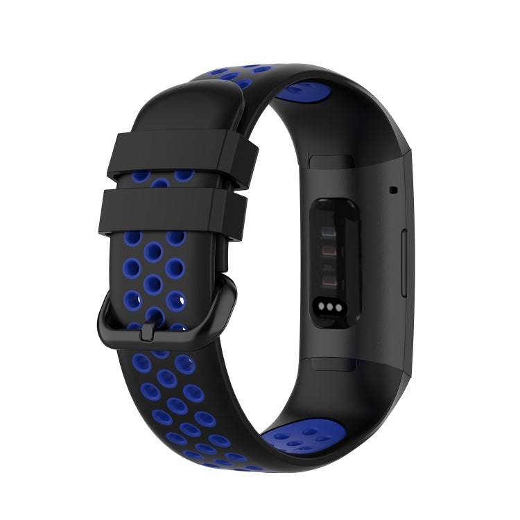 For Fitbit Charge 4 / Charge 3 / Charge 3 SE Watch Button Two Colors Silicone Replacement Strap Watchband(Black Blue) - Watch Bands by buy2fix | Online Shopping UK | buy2fix