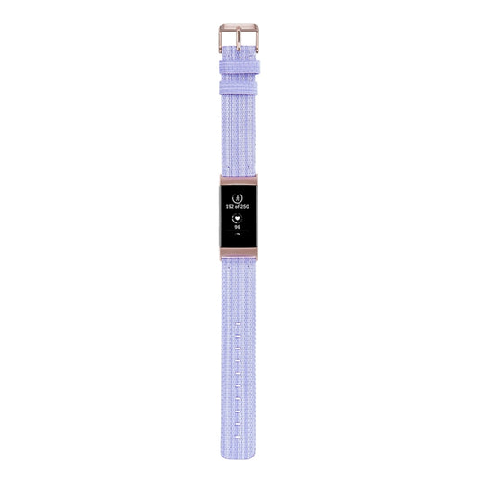 For Fitbit Charge 4 / Charge 3 / Charge 3 SE Stainless Steel Head Grain Nylon Denim Replacement Strap Watchband(Light Purple) by buy2fix