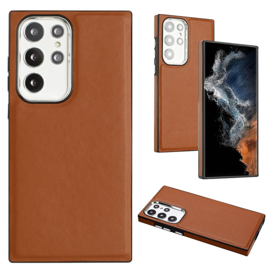 For Samsung Galaxy S22 Ultra 5G Leather Texture Full Coverage Phone Case(Brown) - Galaxy S22 Ultra 5G Cases by buy2fix | Online Shopping UK | buy2fix