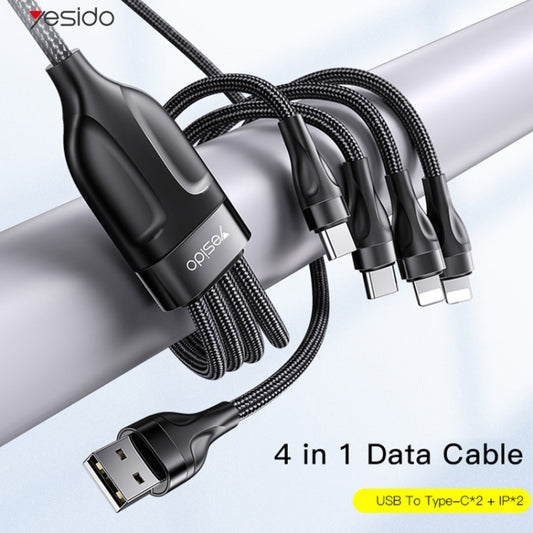 YESIDO CA111 1.2m 4A USB to Dual Type-C + Dual 8 Pin Charging Cable(Black) by Yesido