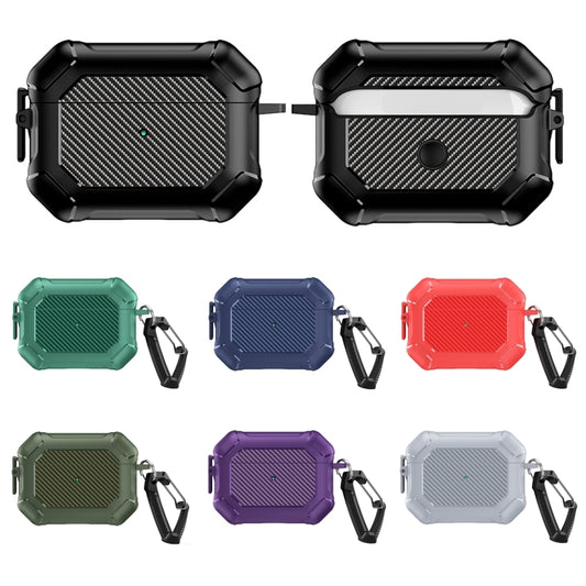 For AirPods Pro 2 Carbon Brazing Dimension TPU+PC Headphone Protective Cover with Switch Lock & Carabiner(Blue) by buy2fix