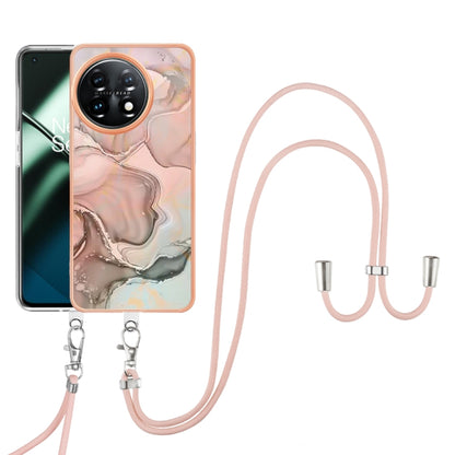For OnePlus 11 Electroplating Marble Dual-side IMD Phone Case with Lanyard(Rose Gold 015) by buy2fix