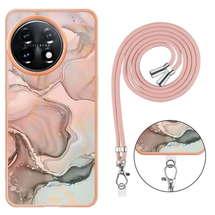 For OnePlus 11 Electroplating Marble Dual-side IMD Phone Case with Lanyard(Rose Gold 015) by buy2fix