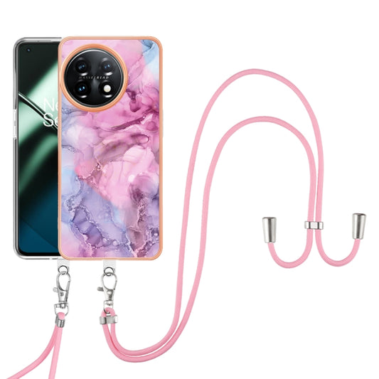 For OnePlus 11 Electroplating Marble Dual-side IMD Phone Case with Lanyard(Pink 013) by buy2fix