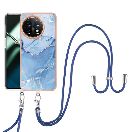 For OnePlus 11 Electroplating Marble Dual-side IMD Phone Case with Lanyard(Blue 018) by buy2fix