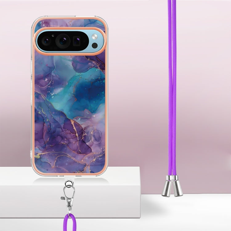 For Google Pixel 9 / 9 Pro Electroplating Marble Dual-side IMD Phone Case with Lanyard(Purple 016) by buy2fix