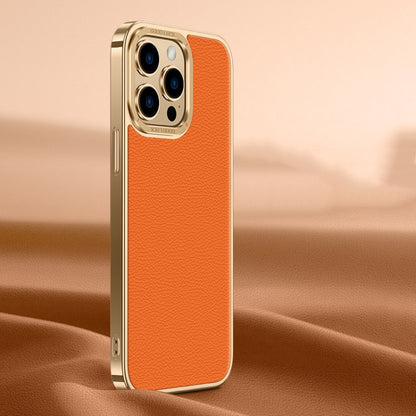 For iPhone 13 Pro Litchi Texture Genuine Leather Phone Case(Orange) - iPhone 13 Pro Cases by buy2fix | Online Shopping UK | buy2fix
