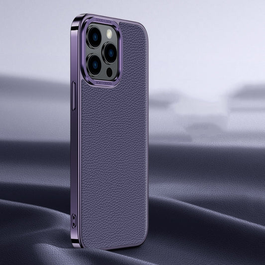 For iPhone 13 Pro Litchi Texture Genuine Leather Phone Case(Purple) - iPhone 13 Pro Cases by buy2fix | Online Shopping UK | buy2fix