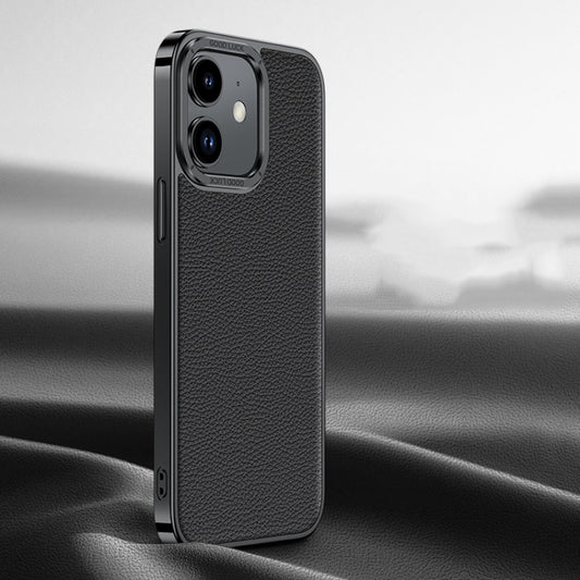 For iPhone 12 Litchi Texture Genuine Leather Phone Case(Black) - iPhone 12 / 12 Pro Cases by buy2fix | Online Shopping UK | buy2fix