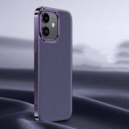 For iPhone 12 Litchi Texture Genuine Leather Phone Case(Purple) - iPhone 12 / 12 Pro Cases by buy2fix | Online Shopping UK | buy2fix