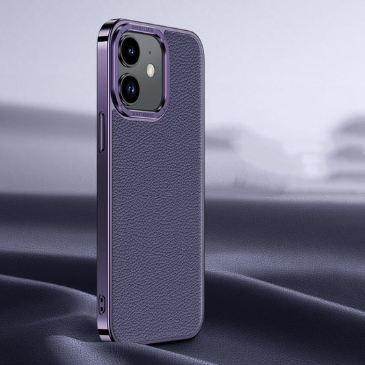 For iPhone 12 Litchi Texture Genuine Leather Phone Case(Purple) - iPhone 12 / 12 Pro Cases by buy2fix | Online Shopping UK | buy2fix