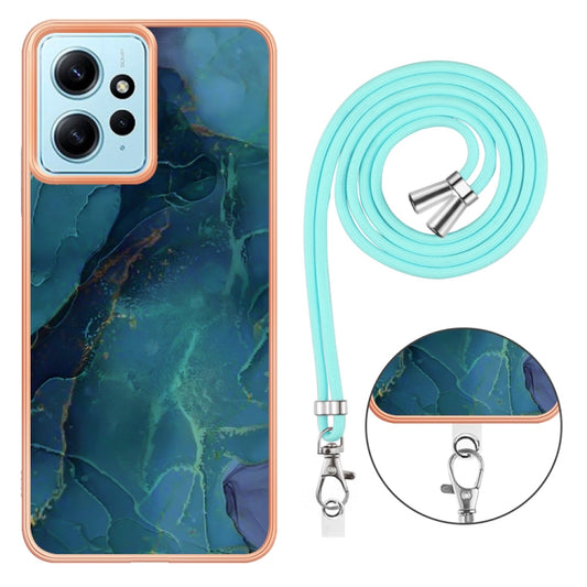 For Xiaomi Redmi Note 12 4G Global Electroplating Marble Dual-side IMD Phone Case with Lanyard(Green 017) by buy2fix
