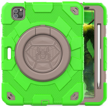 For iPad Pro 11 2022 / 2021 / 2020 Spider Rotation Handle Silicone Hybrid PC Tablet Case(Green Coffee) - iPad Pro 11 (2022/2021) Cases by buy2fix | Online Shopping UK | buy2fix