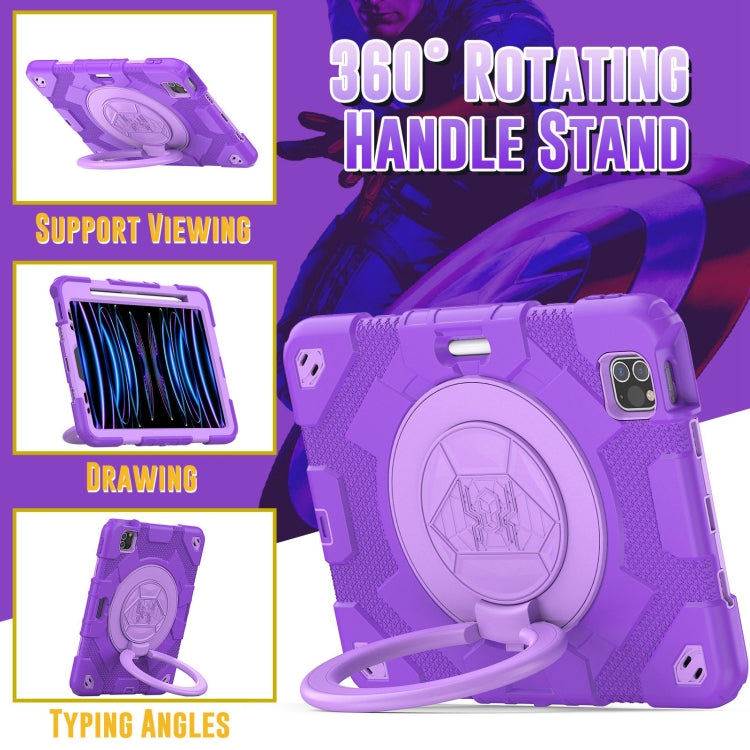For iPad Pro 11 2022 / 2021 / 2020 Spider Rotation Handle Silicone Hybrid PC Tablet Case(Purple) - iPad Pro 11 (2022/2021) Cases by buy2fix | Online Shopping UK | buy2fix