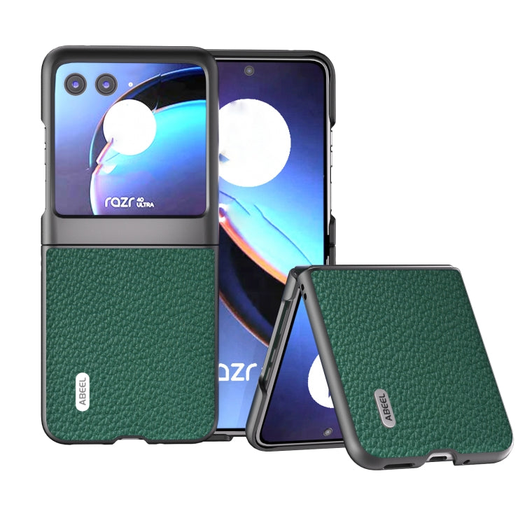 For Motorola Razr 40 Ultra ABEEL Genuine Leather Litchi Texture Phone Case(Green) by buy2fix