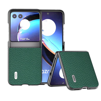 For Motorola Razr 40 Ultra ABEEL Genuine Leather Litchi Texture Phone Case(Green) by buy2fix