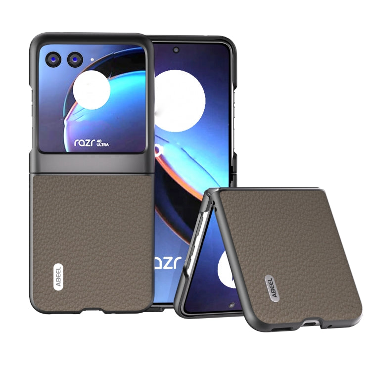 For Motorola Razr 40 Ultra ABEEL Genuine Leather Litchi Texture Phone Case(Grey) by buy2fix