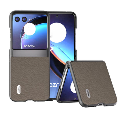 For Motorola Razr 40 Ultra ABEEL Genuine Leather Litchi Texture Phone Case(Grey) by buy2fix