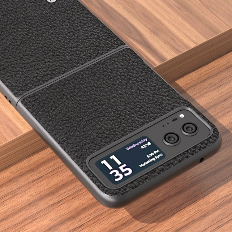 For Motorola Razr 40 ABEEL Genuine Leather Litchi Texture Phone Case(Black) by buy2fix