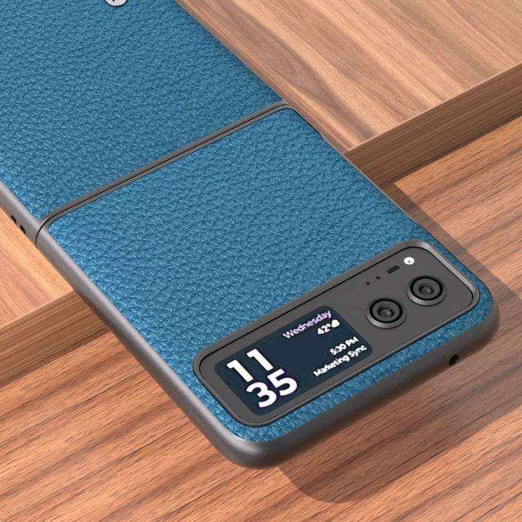For Motorola Razr 40 ABEEL Genuine Leather Litchi Texture Phone Case(Blue) by buy2fix