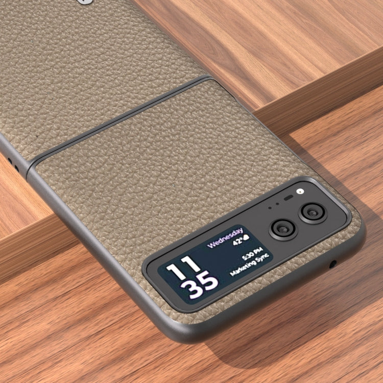 For Motorola Razr 40 ABEEL Genuine Leather Litchi Texture Phone Case(Grey) by buy2fix