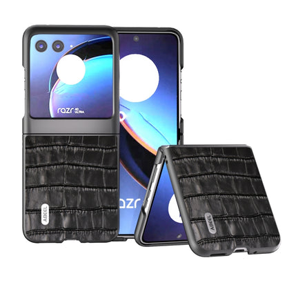 For Motorola Razr 40 Ultra ABEEL Crocodile Texture Genuine Leather Phone Case(Black) by buy2fix