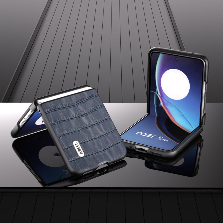 For Motorola Razr 40 Ultra ABEEL Crocodile Texture Genuine Leather Phone Case(Blue) by buy2fix