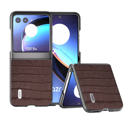 For Motorola Razr 40 Ultra ABEEL Crocodile Texture Genuine Leather Phone Case(Brown) by buy2fix