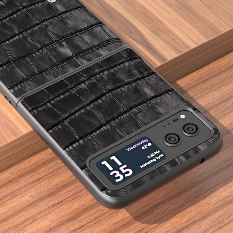 For Motorola Razr 40 ABEEL Crocodile Texture Genuine Leather Phone Case(Black) by buy2fix