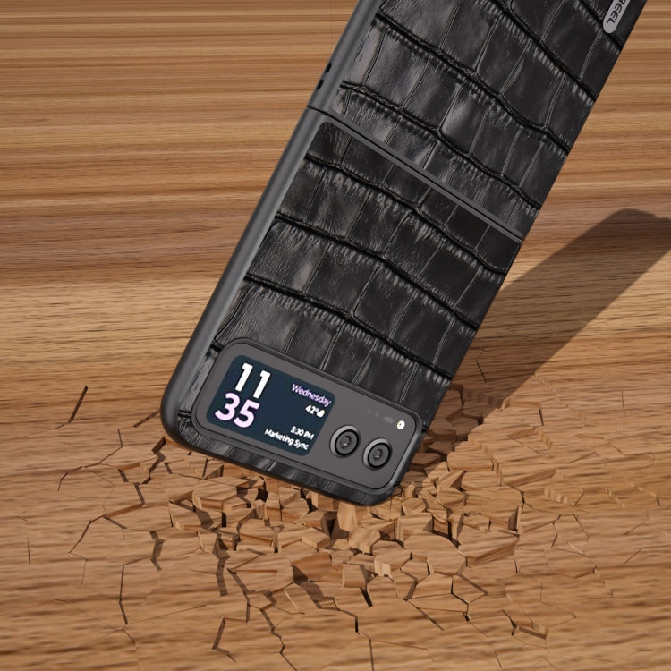 For Motorola Razr 40 ABEEL Crocodile Texture Genuine Leather Phone Case(Black) by buy2fix
