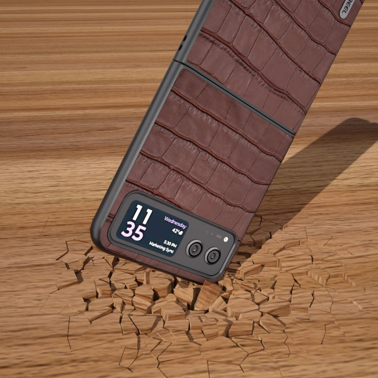 For Motorola Razr 40 ABEEL Crocodile Texture Genuine Leather Phone Case(Brown) by buy2fix