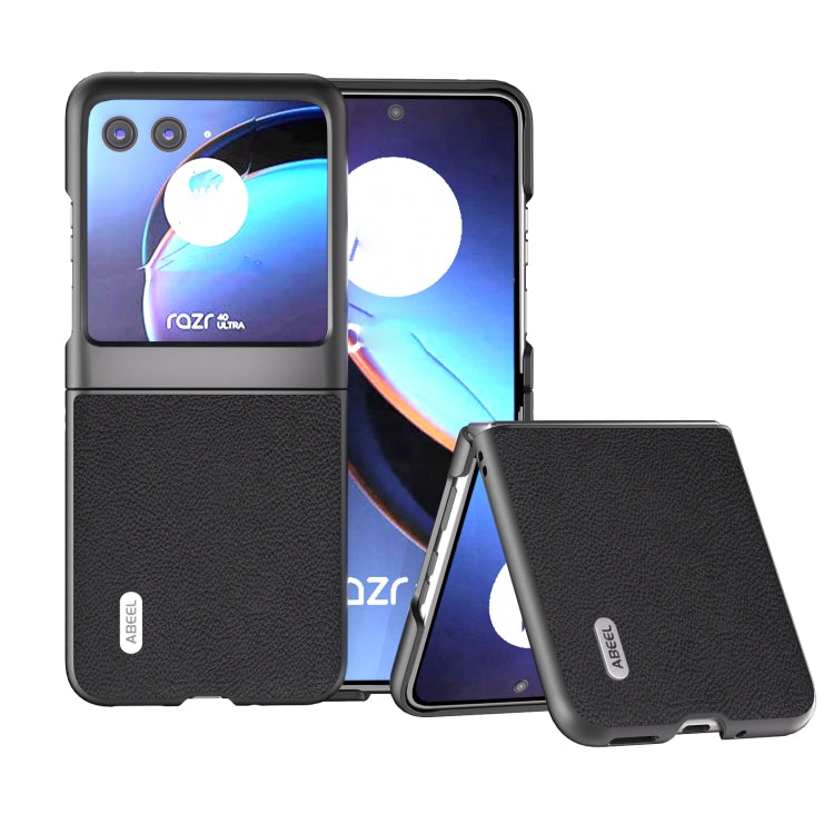 For Motorola Razr 40 Ultra ABEEL Genuine Leather + PC Litchi Texture Phone Case(Black) by buy2fix