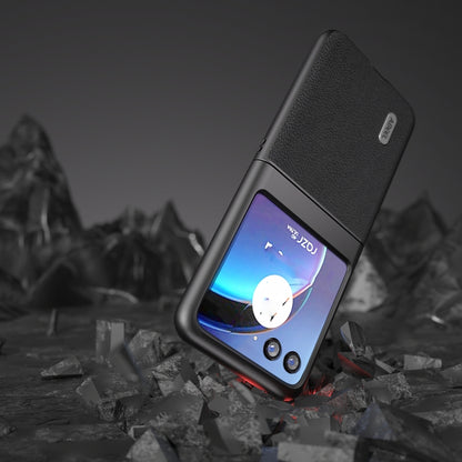 For Motorola Razr 40 Ultra ABEEL Genuine Leather + PC Litchi Texture Phone Case(Black) by buy2fix