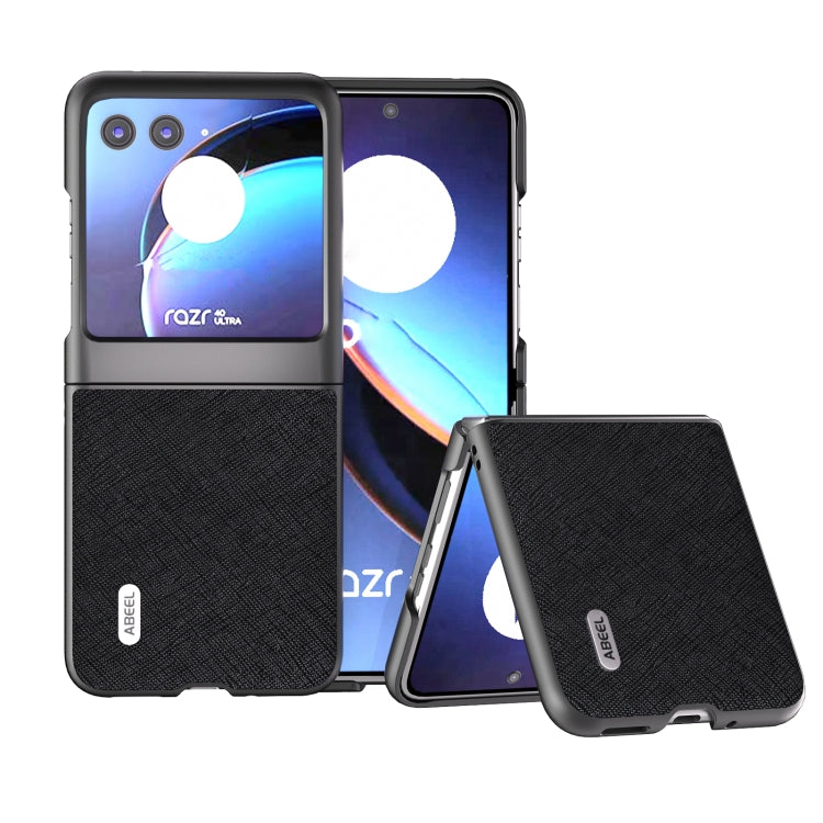 For Motorola Razr 40 Ultra ABEEL Cross Texture Genuine Leather Phone Case(Black) by buy2fix