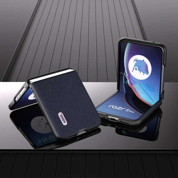 For Motorola Razr 40 Ultra ABEEL Cross Texture Genuine Leather Phone Case(Blue) by buy2fix