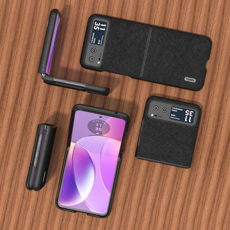 For Motorola Razr 40 ABEEL Cross Texture Genuine Leather Phone Case(Black) by buy2fix