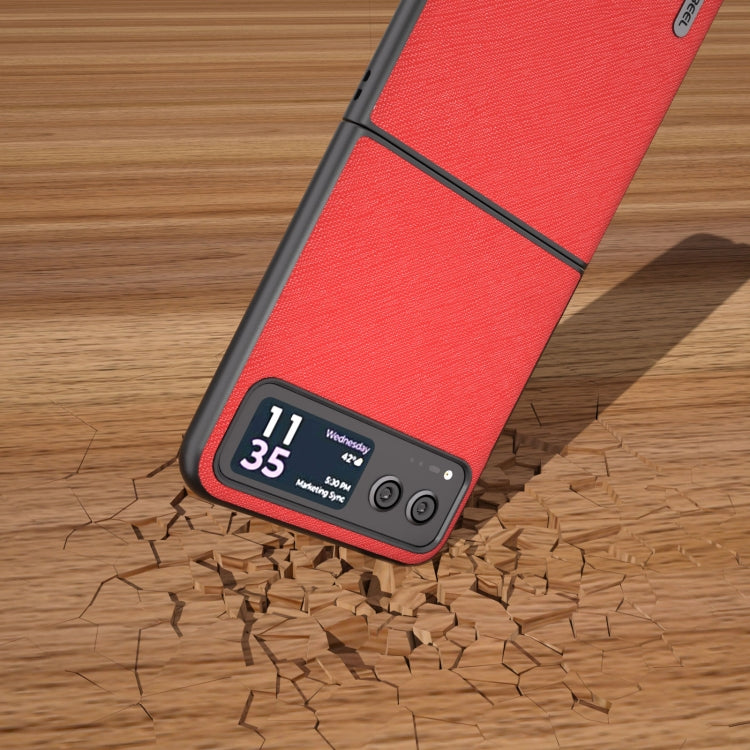 For Motorola Razr 40 ABEEL Cross Texture Genuine Leather Phone Case(Red) by buy2fix
