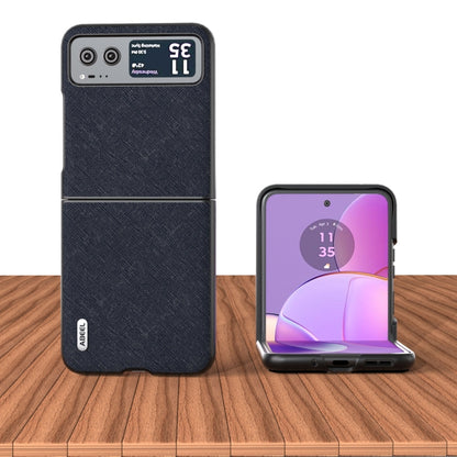 For Motorola Razr 40 ABEEL Cross Texture Genuine Leather Phone Case(Blue) by buy2fix