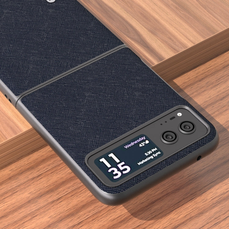 For Motorola Razr 40 ABEEL Cross Texture Genuine Leather Phone Case(Blue) by buy2fix