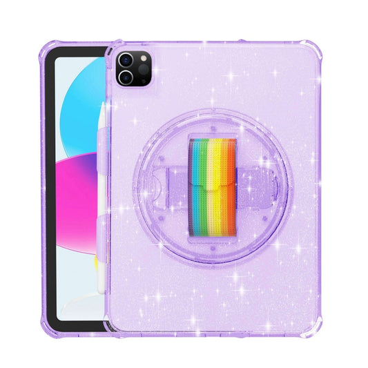 For iPad Pro 11 2022 / 2021 Terminator Shockproof Glitter Powder Tablet Case with Grip Strap(Purple) - iPad Pro 11 (2022/2021) Cases by buy2fix | Online Shopping UK | buy2fix