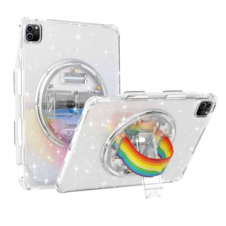 For iPad Pro 11 2022 / 2021 Terminator Shockproof Glitter Powder Tablet Case with Grip Strap(White) - iPad Pro 11 (2022/2021) Cases by buy2fix | Online Shopping UK | buy2fix