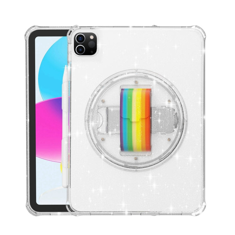 For iPad Pro 11 2022 / 2021 Terminator Shockproof Glitter Powder Tablet Case with Grip Strap(Transparent) - iPad Pro 11 (2022/2021) Cases by buy2fix | Online Shopping UK | buy2fix