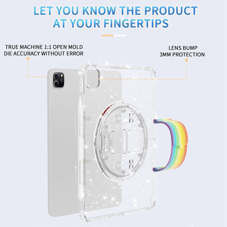 For iPad Pro 11 2022 / 2021 Terminator Shockproof Glitter Powder Tablet Case with Grip Strap(Transparent) - iPad Pro 11 (2022/2021) Cases by buy2fix | Online Shopping UK | buy2fix