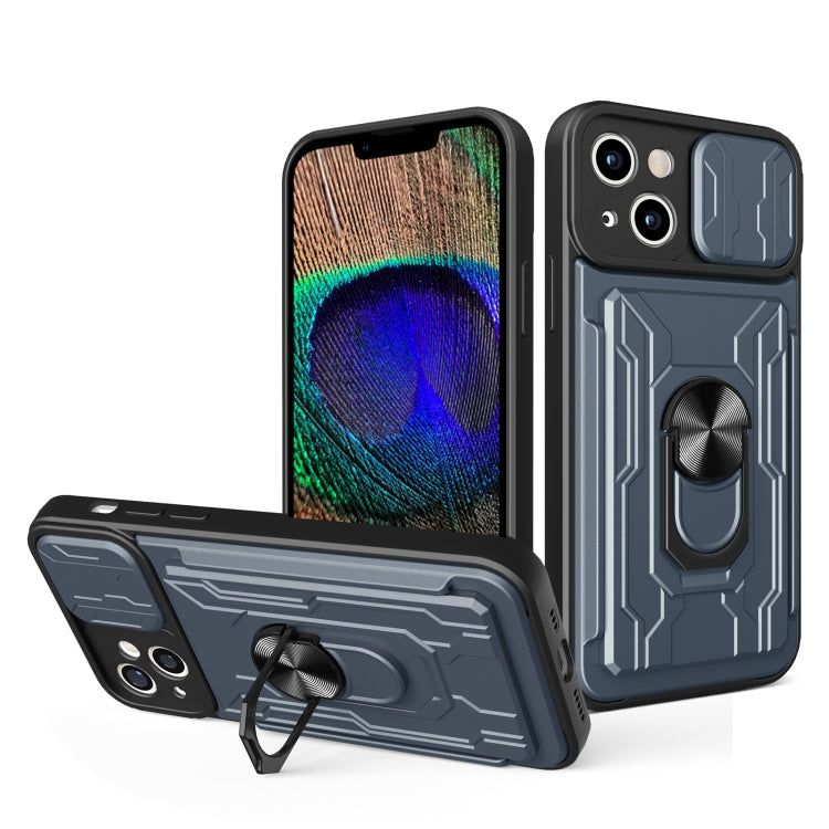 For iPhone 15 Plus Sliding Camshield TPU+PC Phone Case with Card Slot(Grey) by buy2fix