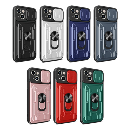 For iPhone 15 Plus Sliding Camshield TPU+PC Phone Case with Card Slot(Grey) by buy2fix