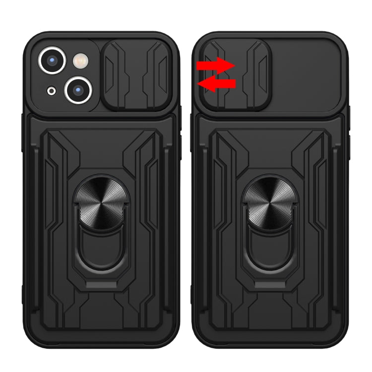 For iPhone 15 Plus Sliding Camshield TPU+PC Phone Case with Card Slot(Grey) by buy2fix