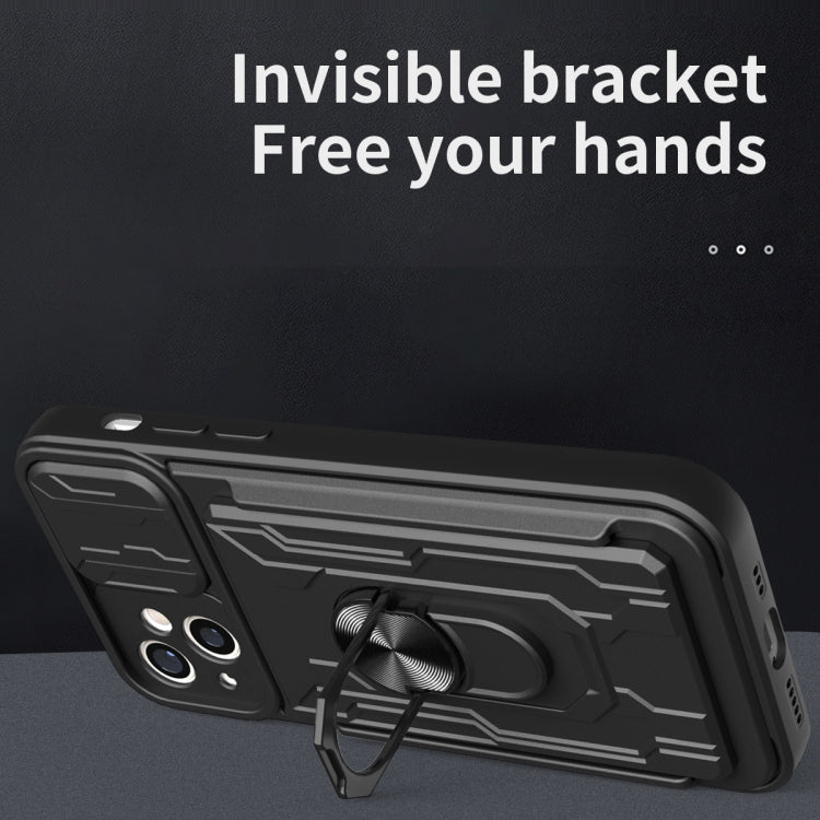 For iPhone 15 Plus Sliding Camshield TPU+PC Phone Case with Card Slot(Grey) by buy2fix