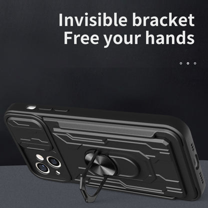 For iPhone 15 Plus Sliding Camshield TPU+PC Phone Case with Card Slot(Grey) by buy2fix